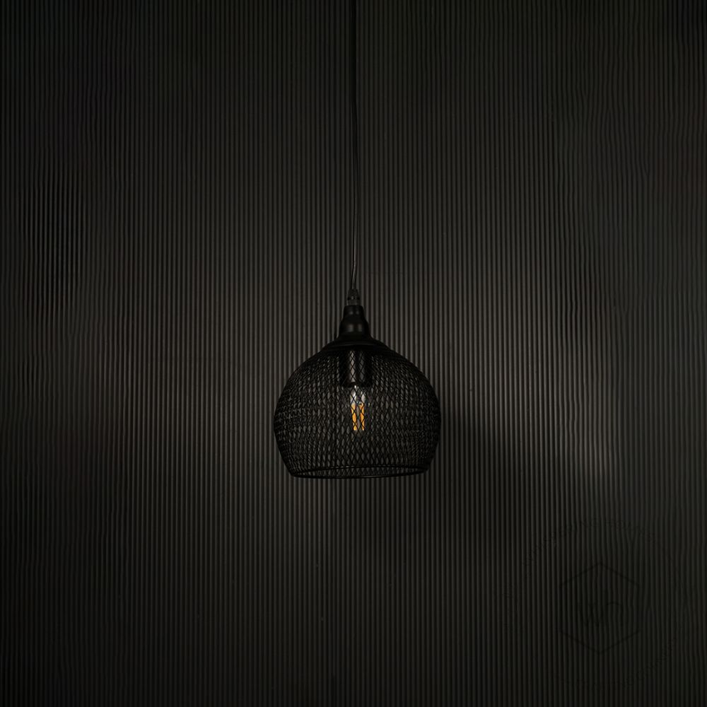 Hinxworth Mesh Pendant Light Light off black background