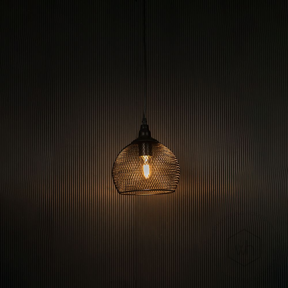 Hinxworth Mesh Pendant Light Light on black background