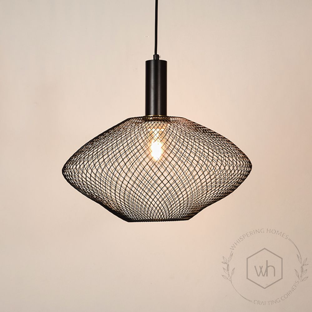 Parachute Mesh Pendant Light - BlackLight On White Background