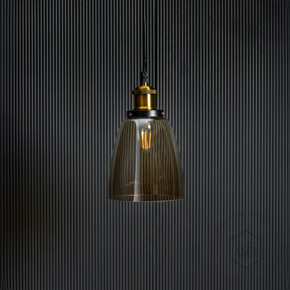 Retro Glass Pendant Light - Amber Light Off Black Background