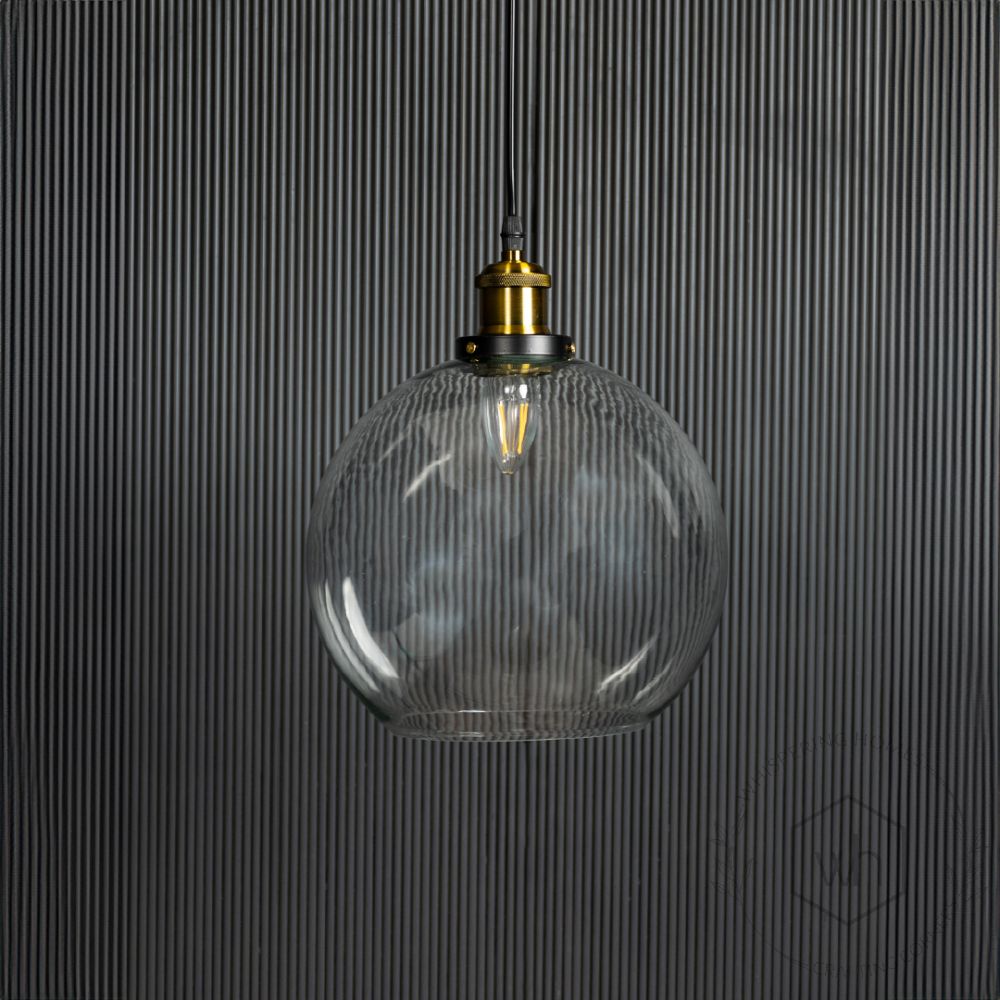 Blown Glass Pendant Light - Transparent Light Off Black Background