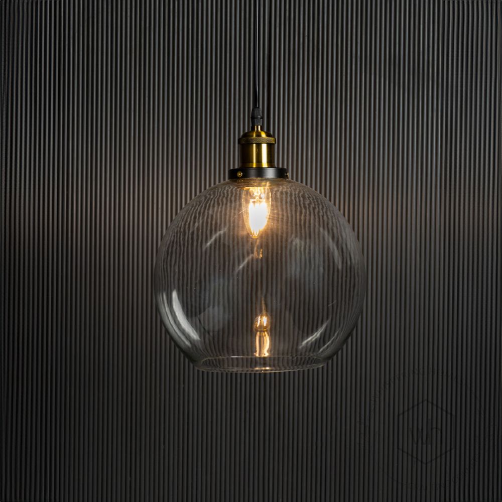 Blown Glass Pendant Light - Transparent Light On Black Background