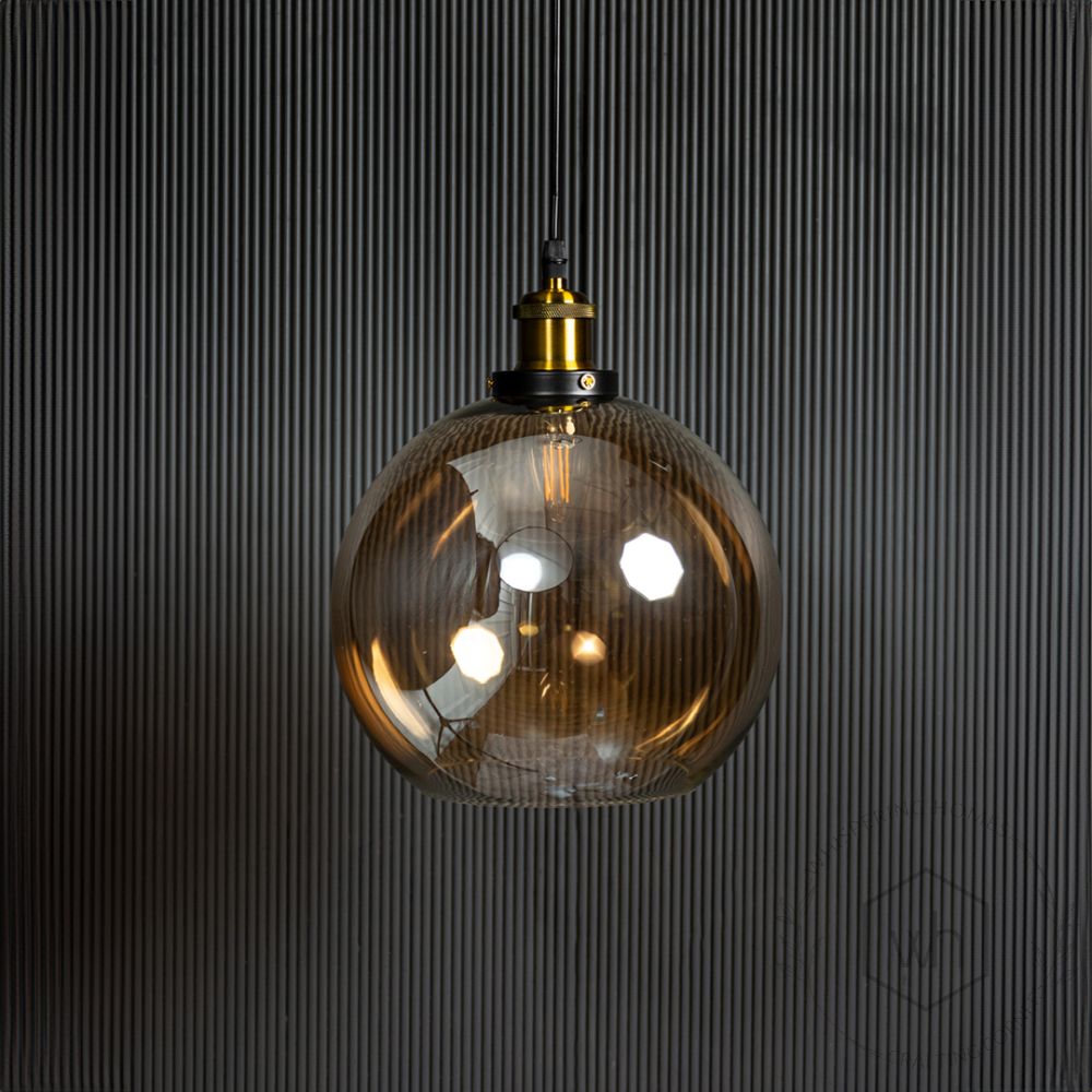 Blown Glass Pendant Light - Amber Light Off Black Background