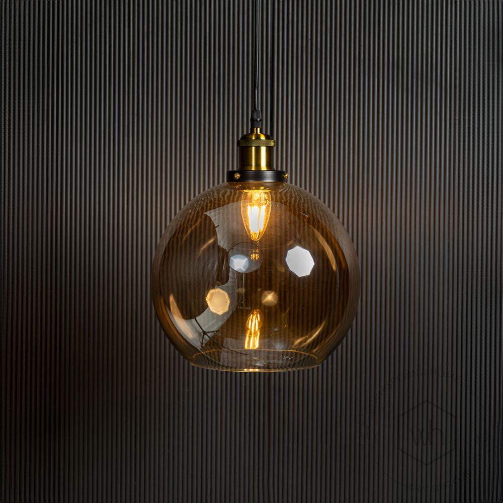 Blown Glass Pendant Light - Amber Light On Black Background