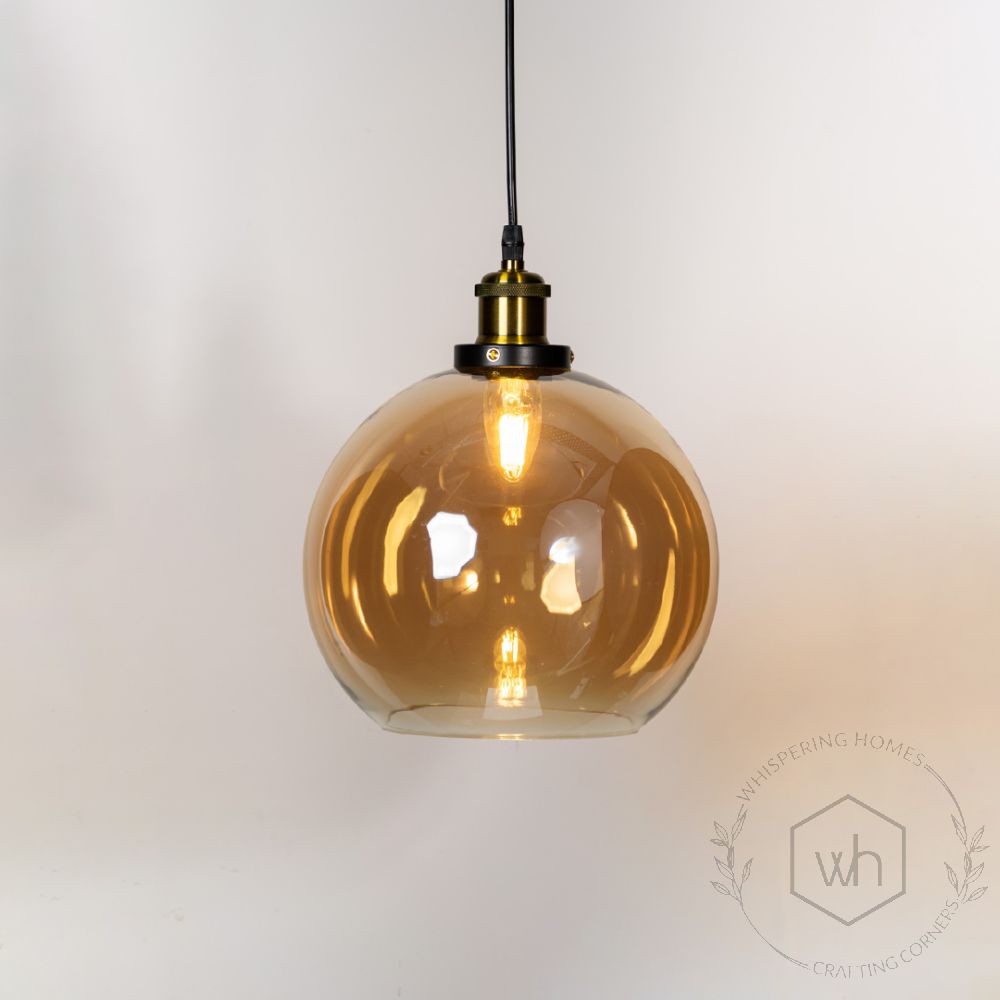 Blown Glass Pendant Light - Amber Light On White Background