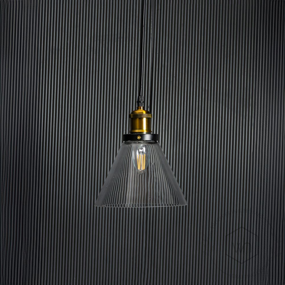 Bell Glass Pendant Light - Transparent Light Off Black Background