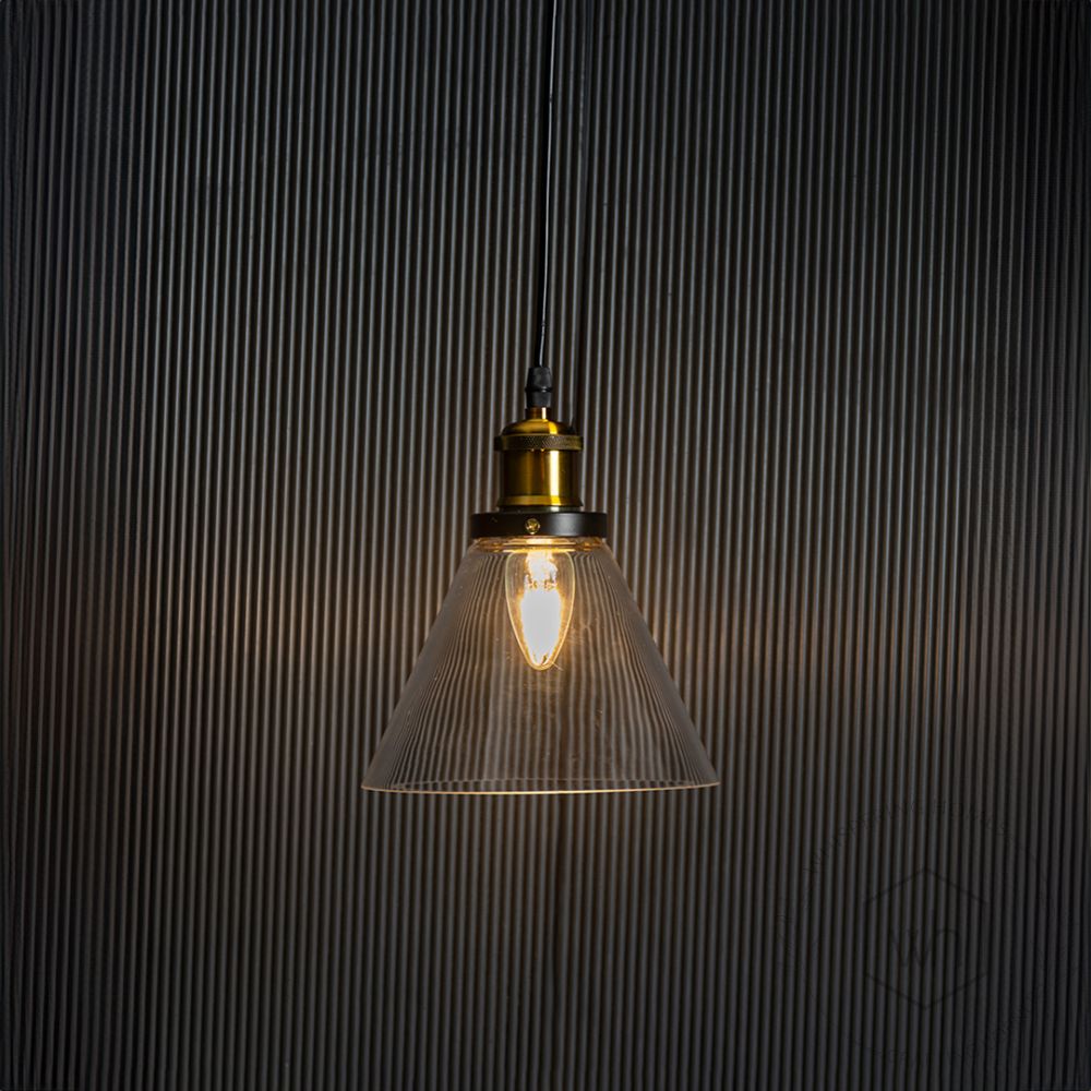 Bell Glass Pendant Light - Transparent Light On Black Background