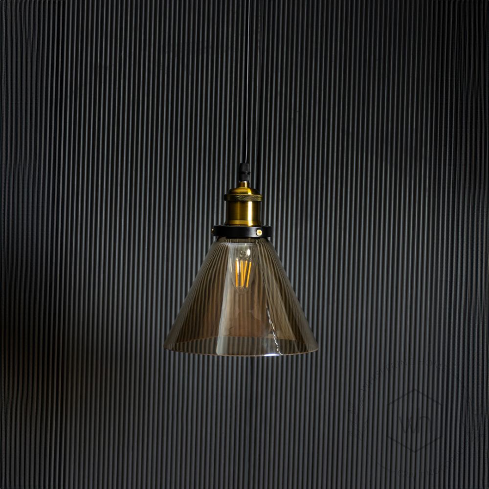 Bell Glass Pendant Light - Amber Light Off Black Background