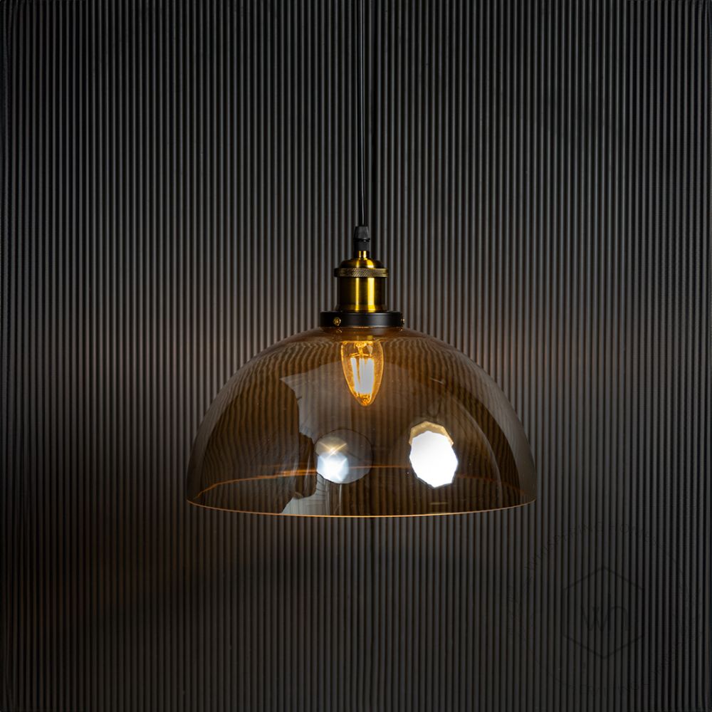 Dome Hanging Light - Amber Light On Black Background