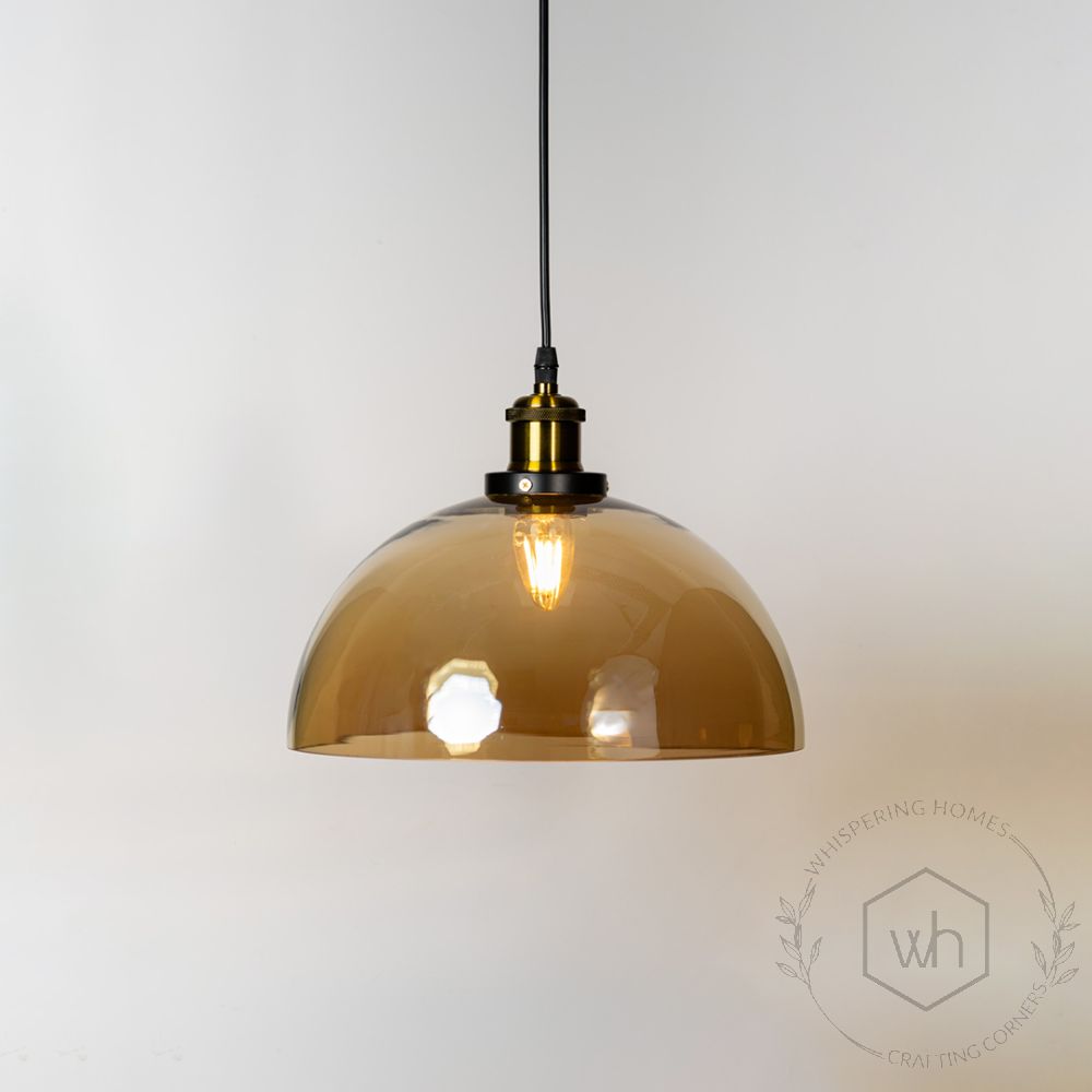 Dome Hanging Light - Amber Light On White Background