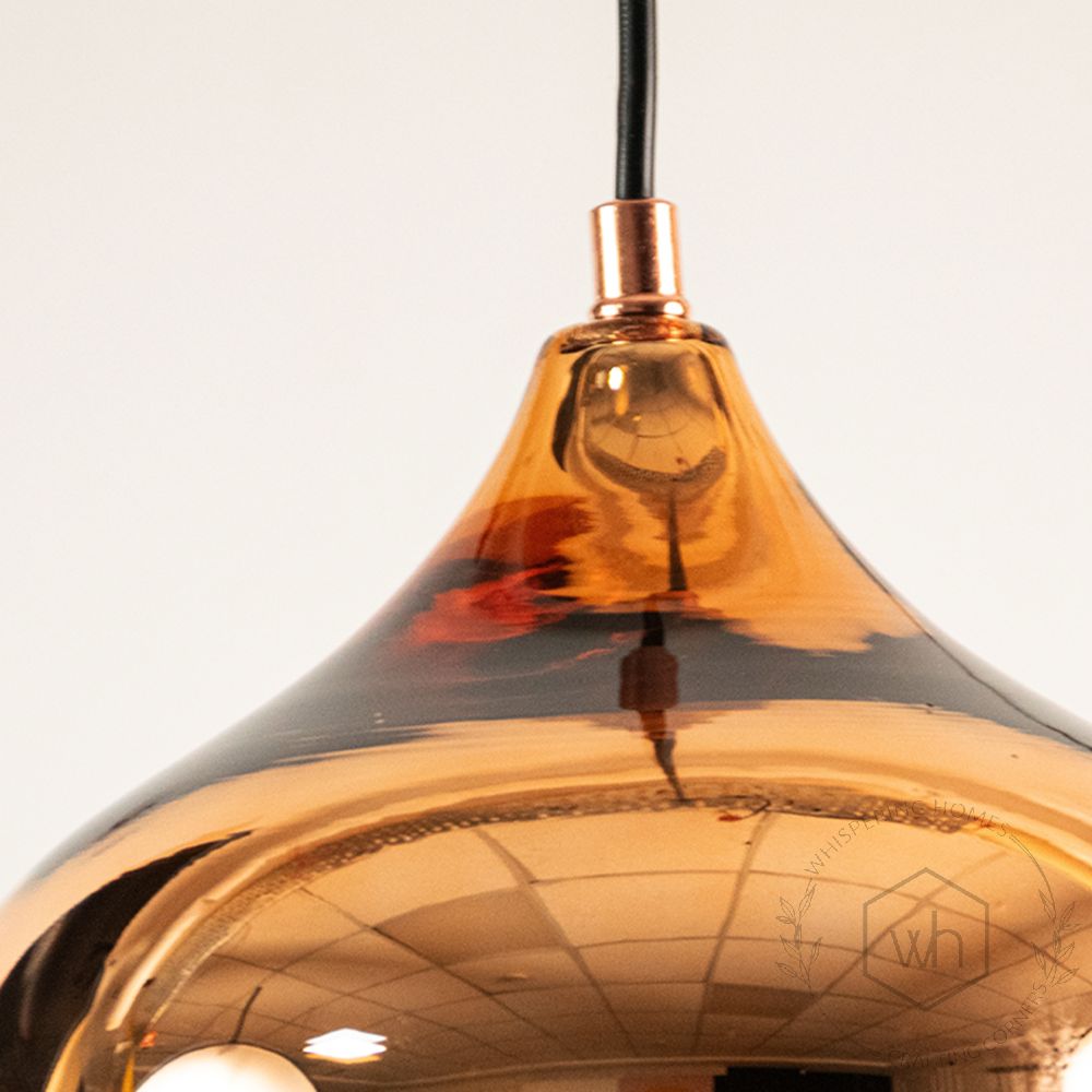 Contemporary Style Glass Hanging Pendant Light- Rose Gold closeup