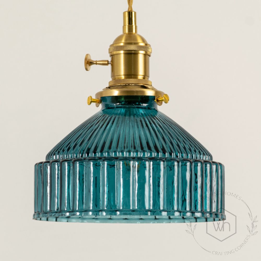 Prismatic Glass Barn Pendant Light Blue Closeup