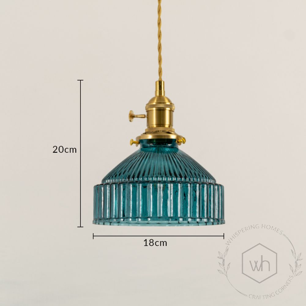 Prismatic Glass Barn Pendant Light Blue Dimensions