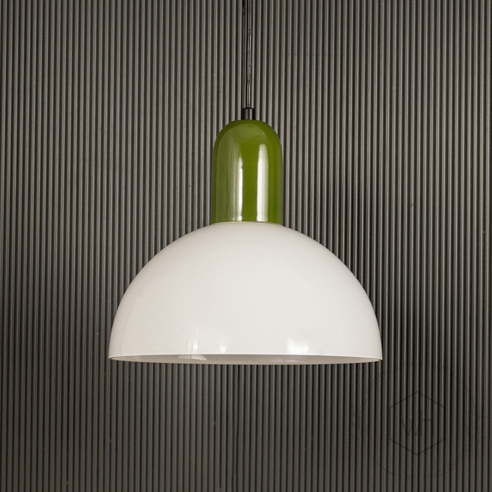 Sidnie White Pendant Light Green Light Off Black Background