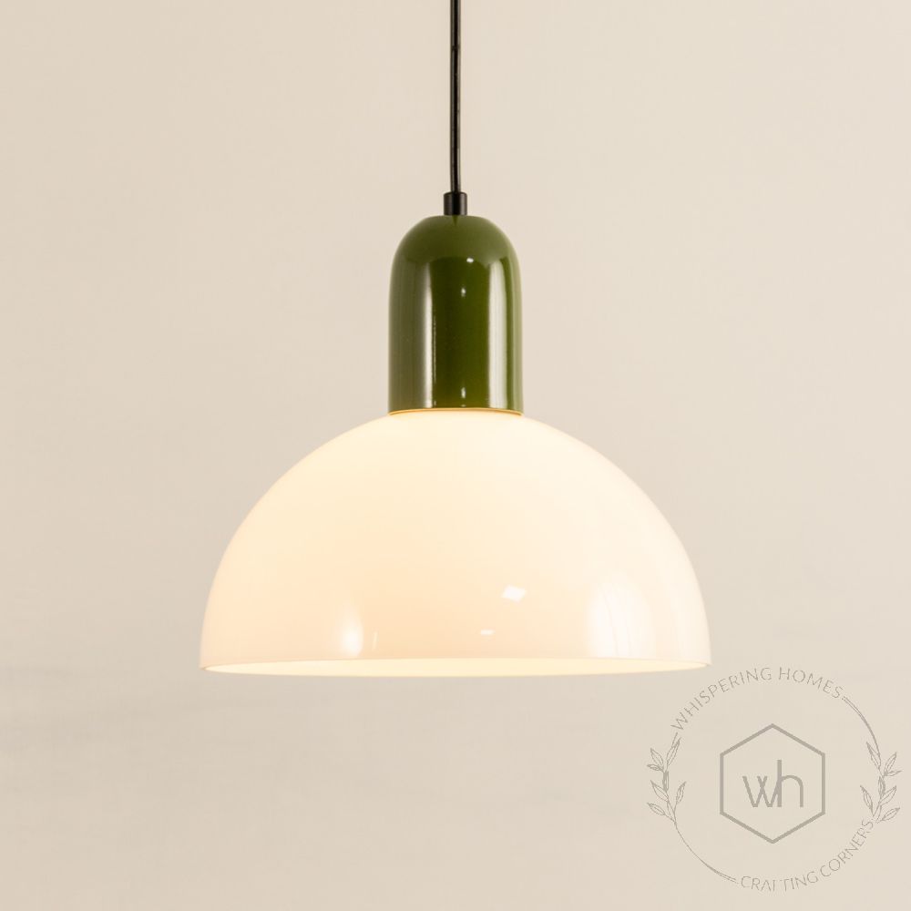 Sidnie White Pendant Light Green Light On White Background