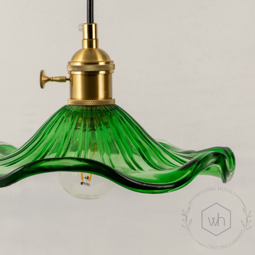 Jasmine Modern Petal Style Glass Hanging Light Green Closeup