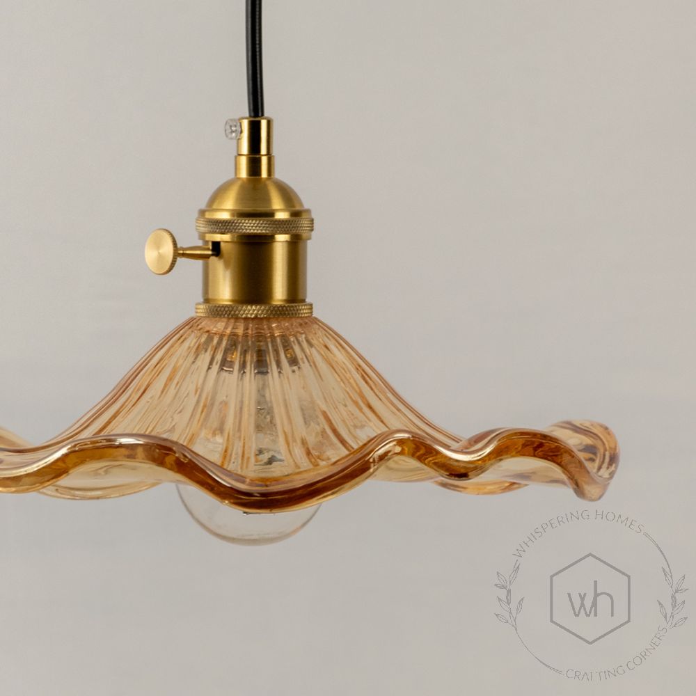 Jasmine Modern Petal Style Glass Hanging Light Amber Closeup