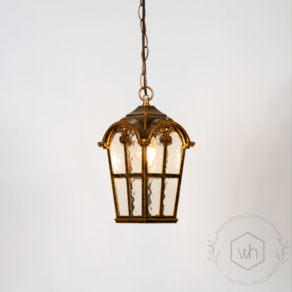 Industrial Outdoor Hanging Light - Gold Light On White Background