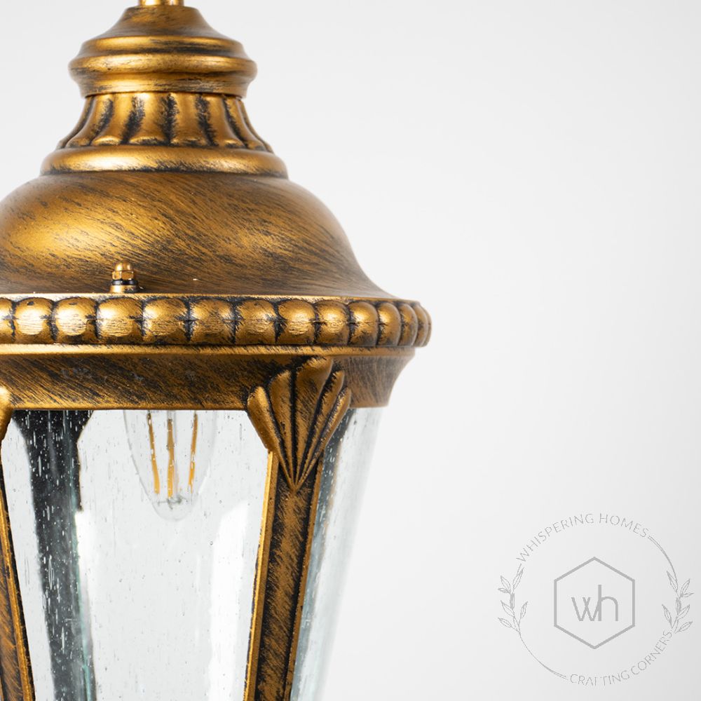 Traditional Outdoor Hanging Lamp - Gold Closeup