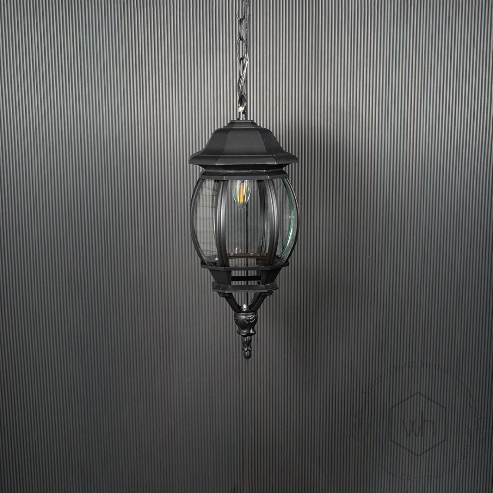 Pumpkin Outdoor Pendant Light - Large Light Off Black Background