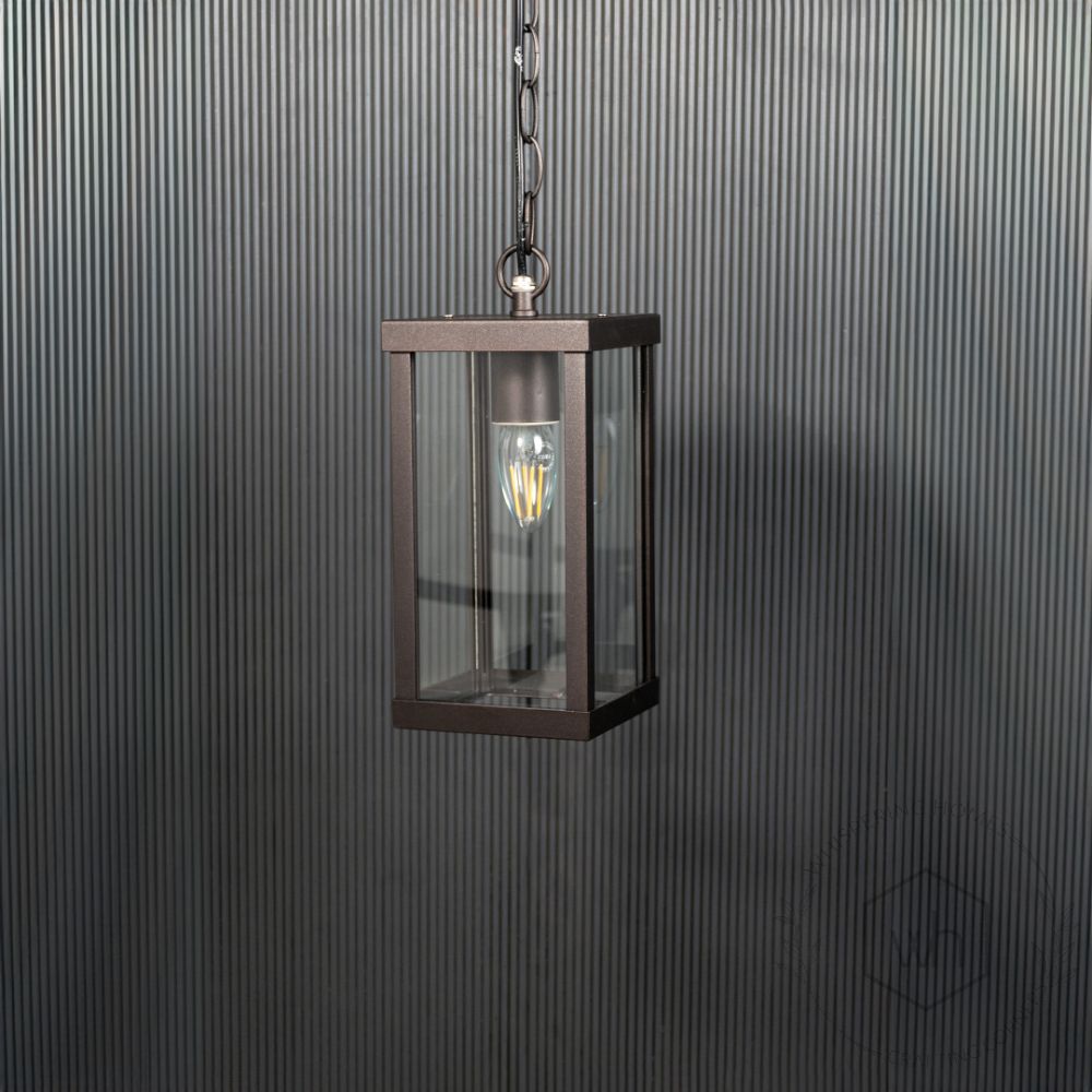 Outdoor Porch Hanging Light - Dark Brown Light Off Black Background