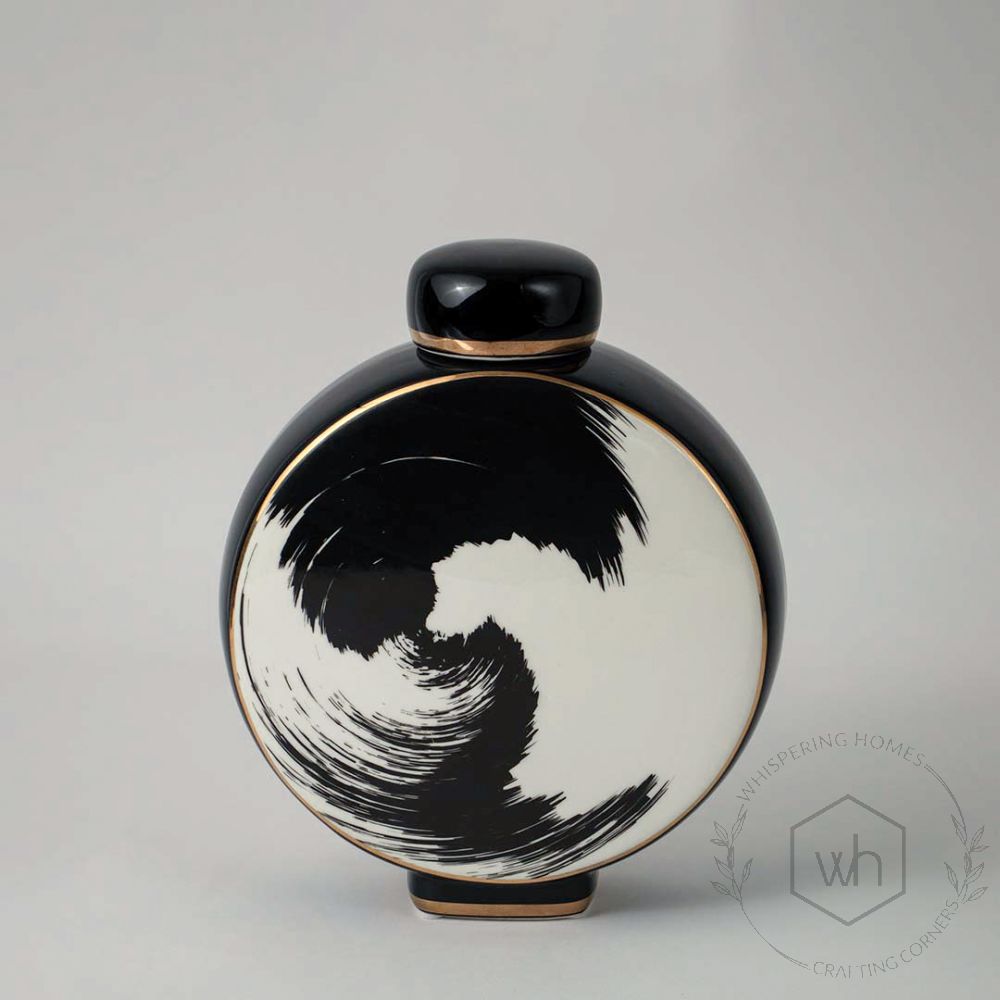 Wave Black & White Ceramic Jar White Background