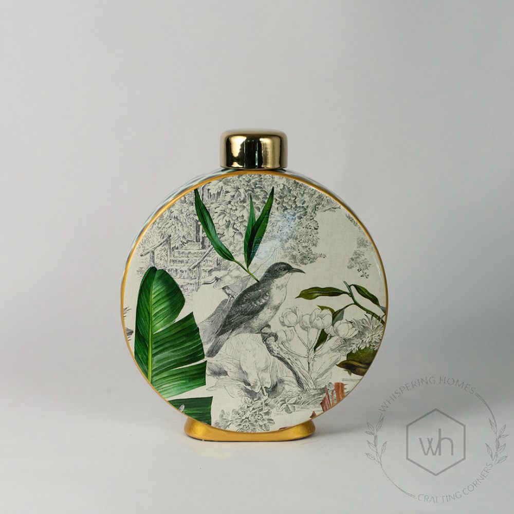 Bird Leaf Ceramic Jar - Small White Background