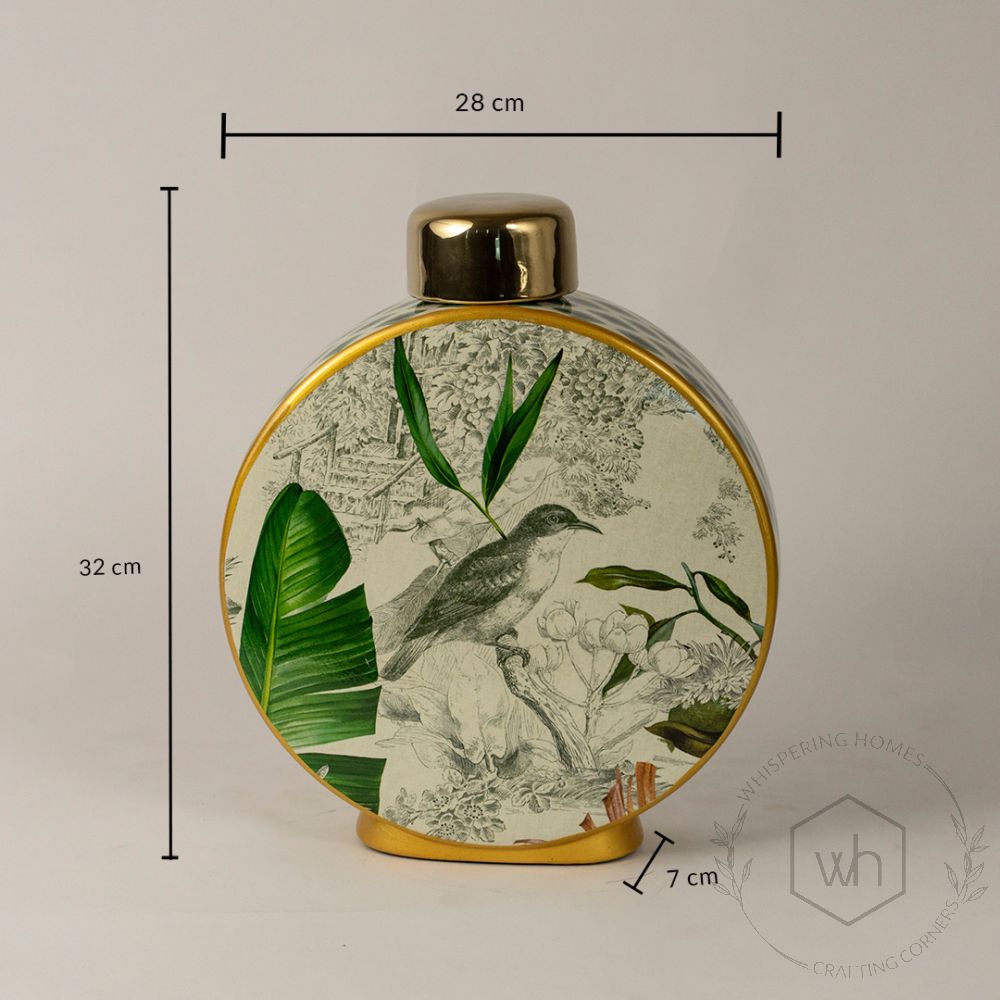 Bird Leaf Ceramic Jar - Large Dimensions