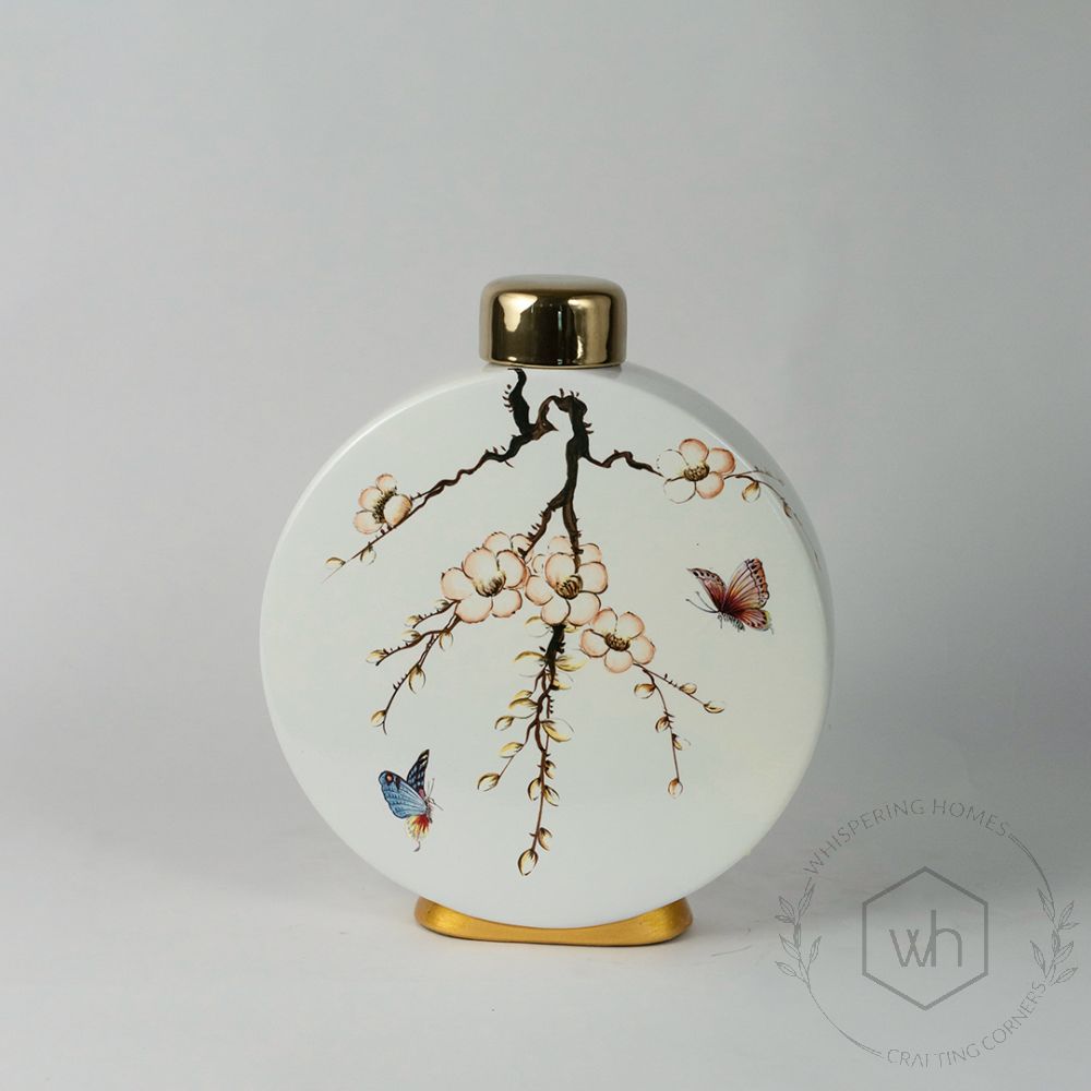 Ceramic Jar Magpie Pattern - Small White Background