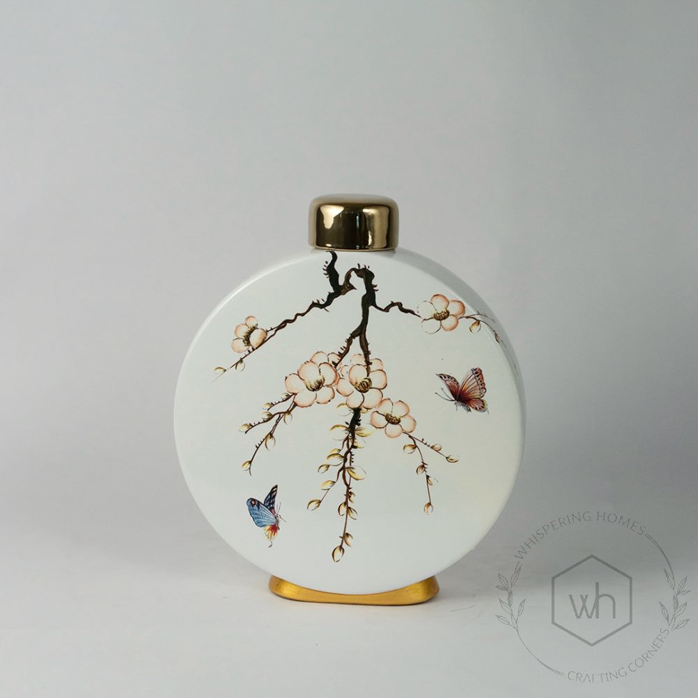 Ceramic Jar Magpie Pattern - Large White Background