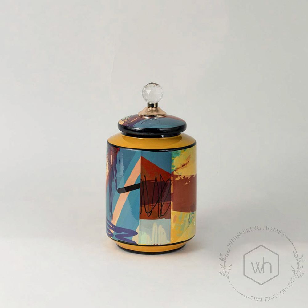 Geometric Pattern Ceramic Jar - Small White Background