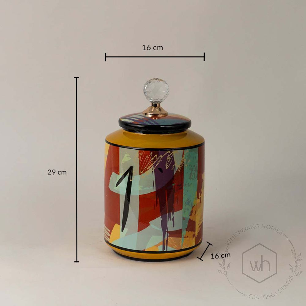 Geometric Pattern Ceramic Jar - Large Dimensions