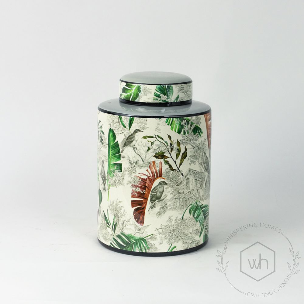 Green Ceramic Jar with Lid - Small White Background