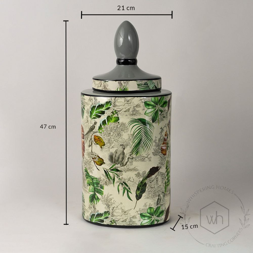 Leaf Pattern with Lid Jar - Large Dimensions