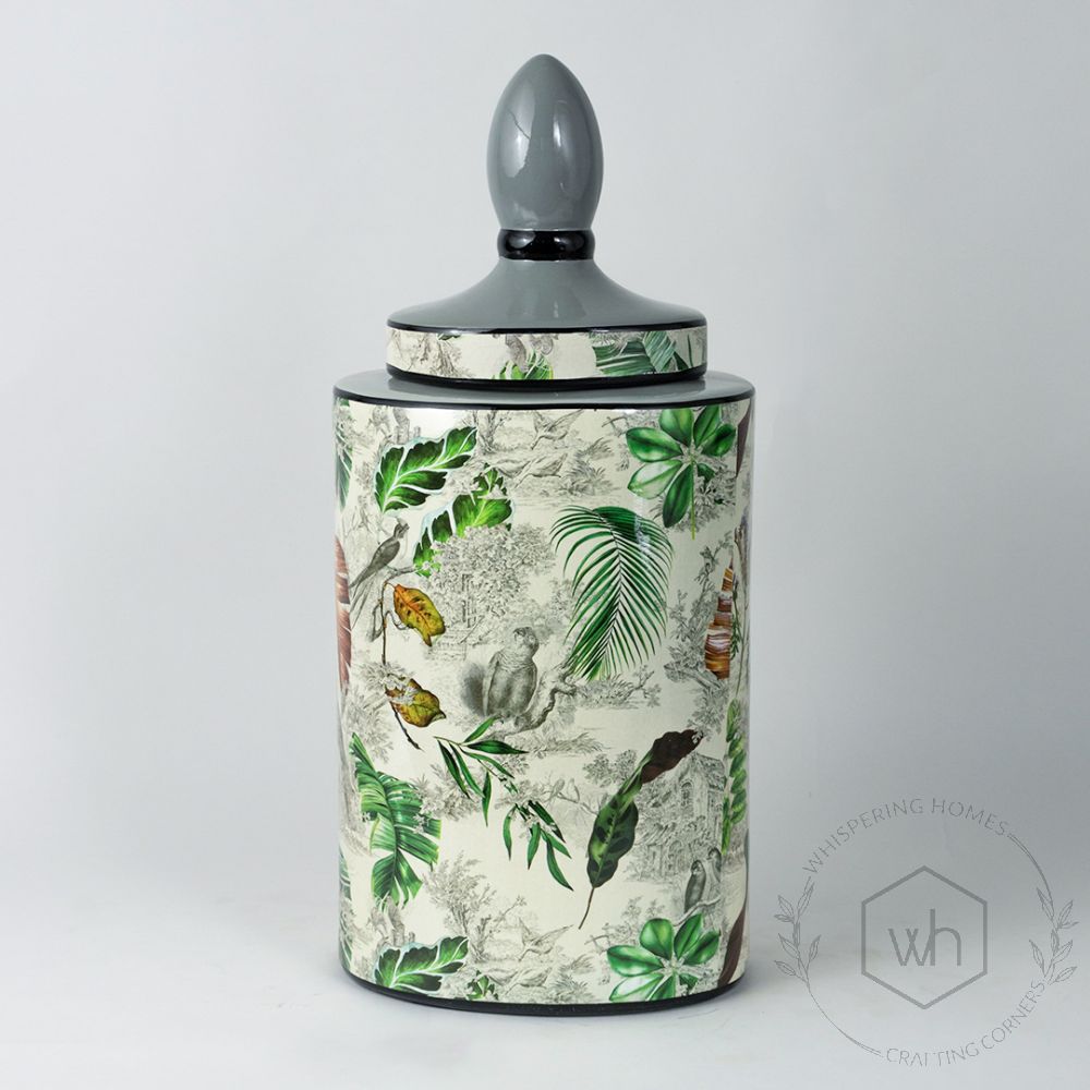 Leaf Pattern with Lid Jar - Large White Background