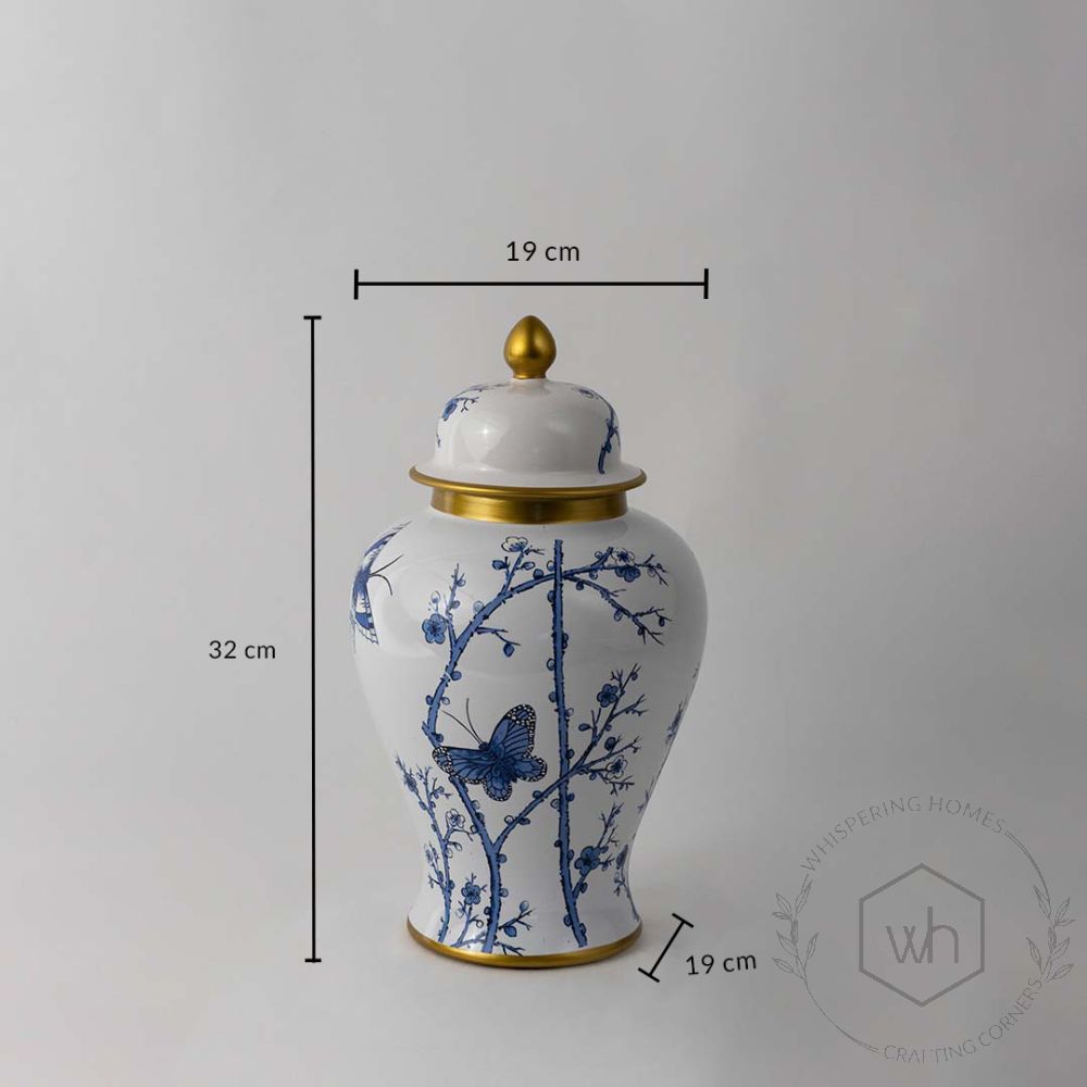 Blue & White Floral Jar - Small Dimensions