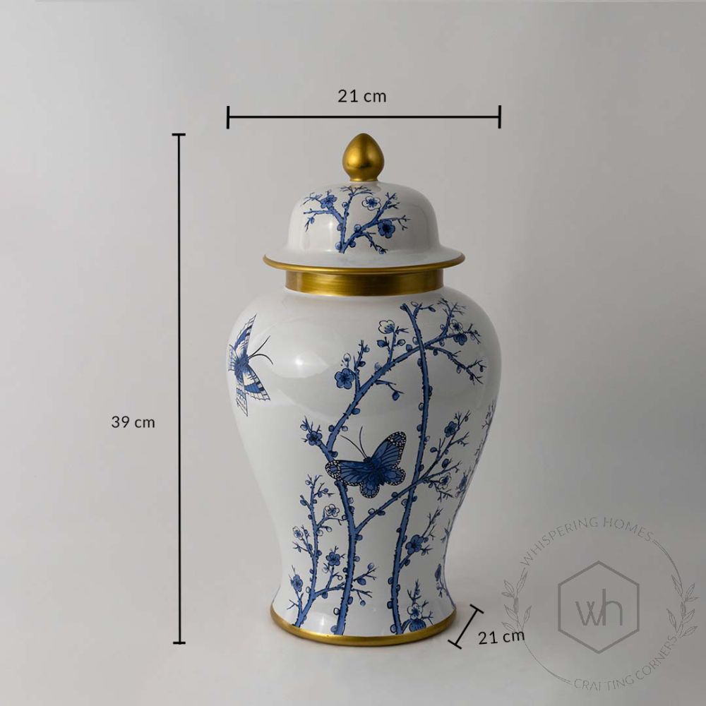 Blue & White Floral Jar - Large Dimensions