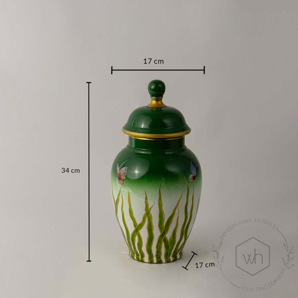 Chinese Green Ceramic Jar With Lid - Small Dimensions