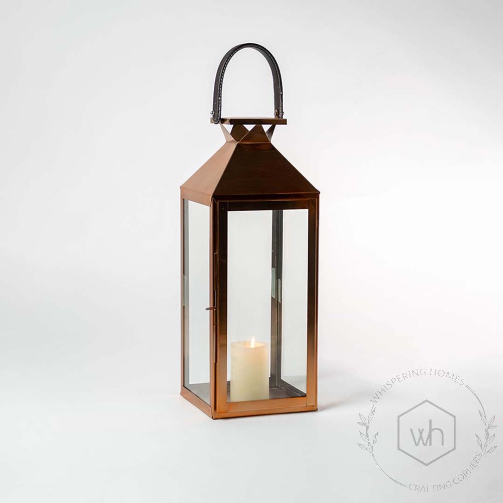 Claire Metal Lantern Rose Gold - Large Light On White Background