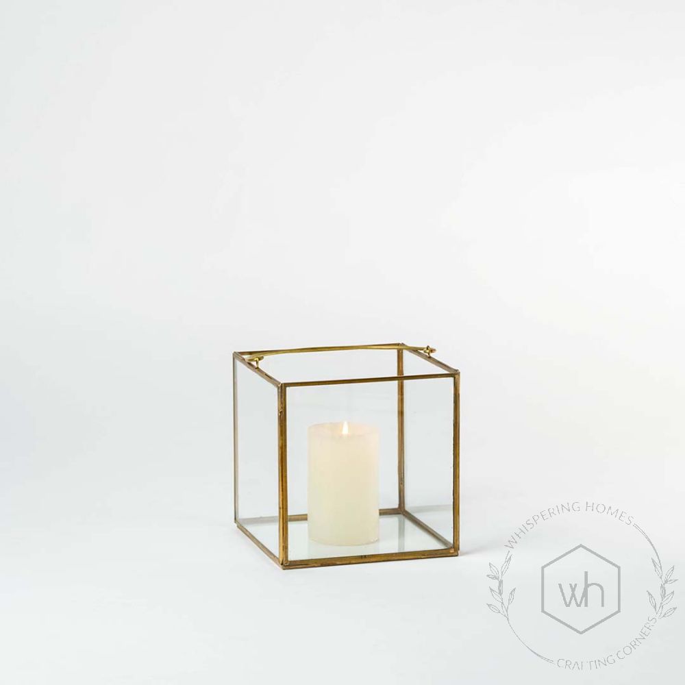 De Flores Modern Square Glass Candle Holder - Small Light On White Background