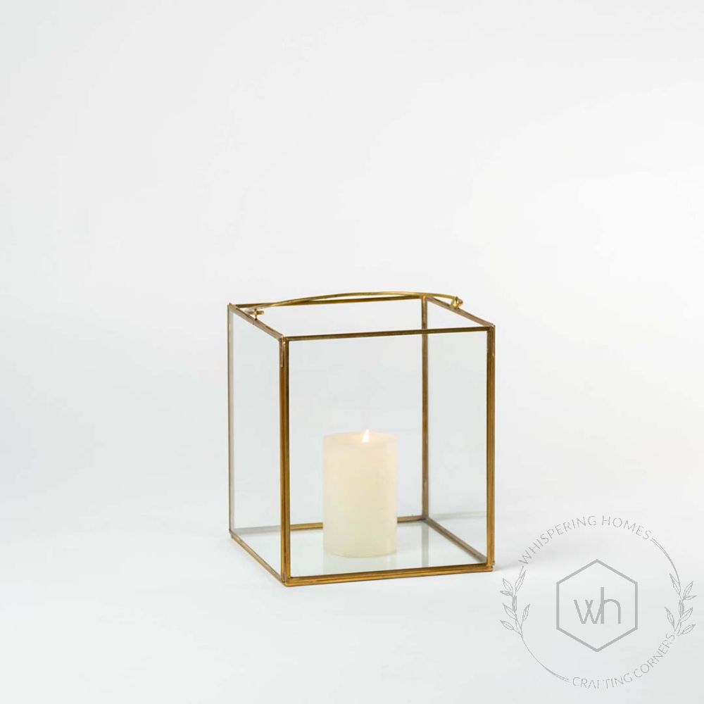 De Flores Modern Square Glass Candle Holder - Medium Light On White Background