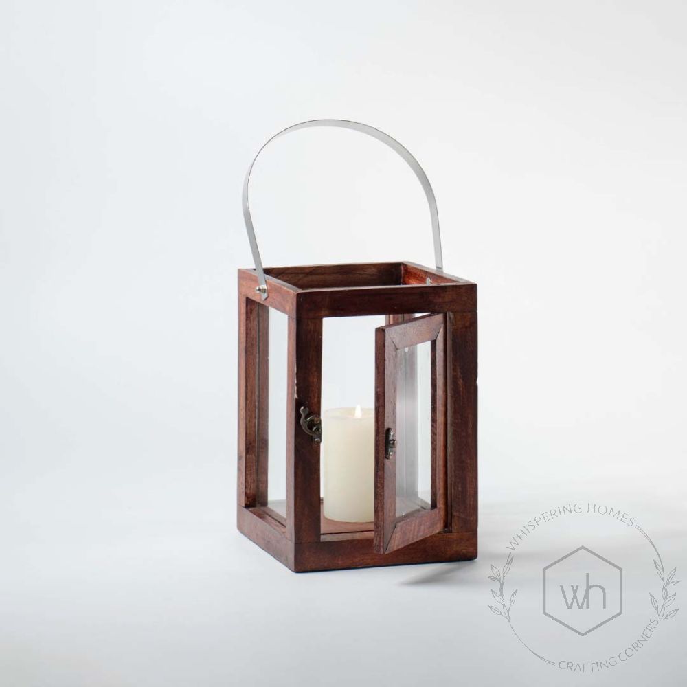 Fibrous Brown Wooden Lantern - Small Light On White Background