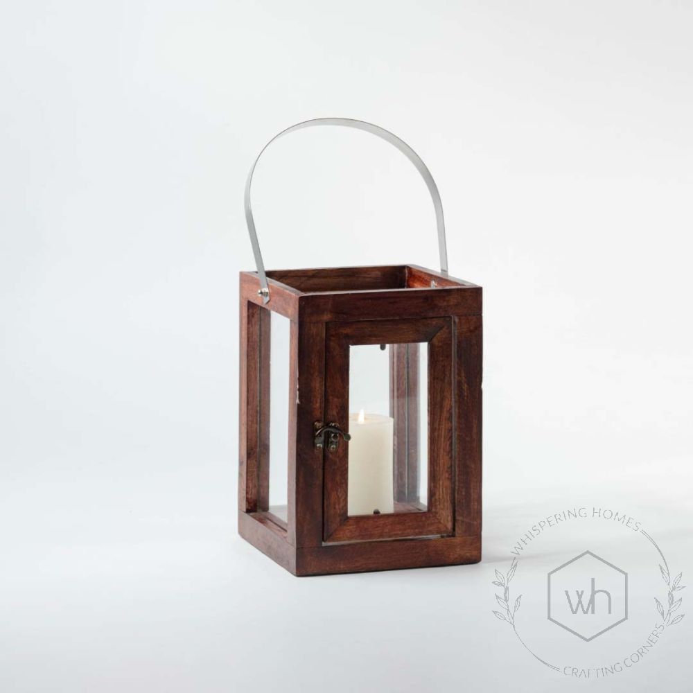 Fibrous Brown Wooden Lantern - Small Light On White Background