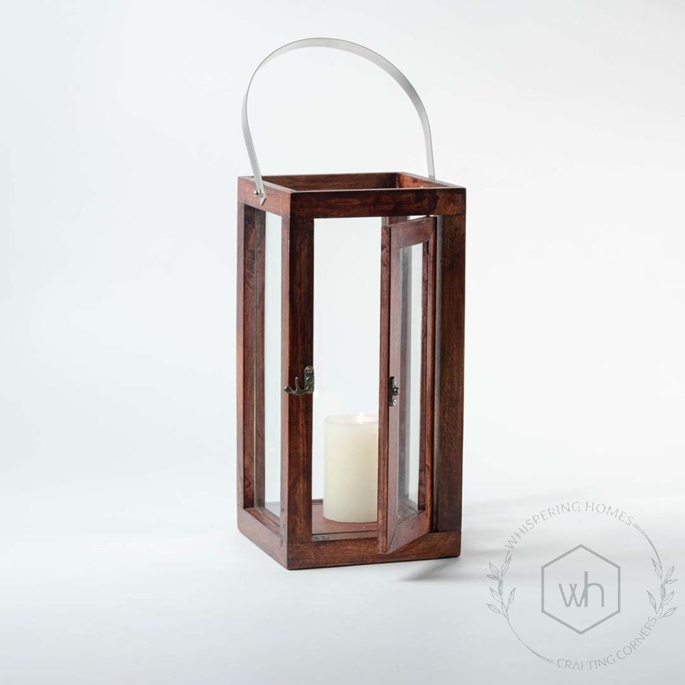 Fibrous Brown Wooden Lantern - Medium