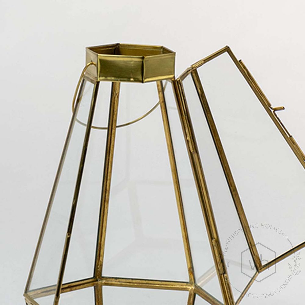 European Style Faceted Gold Metal & Glass Tealight Lantern-Small