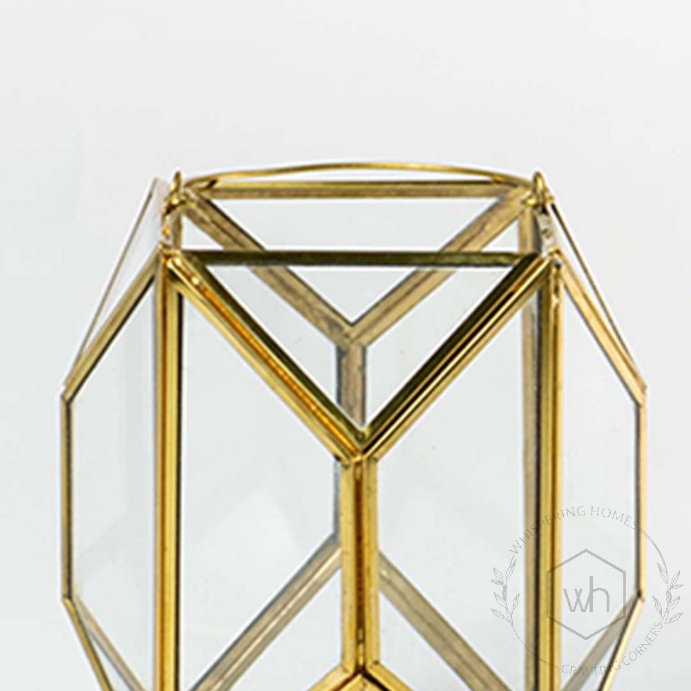 Glass Terrarium Gold Metal & Glass Geometric Candle Lantern-Small