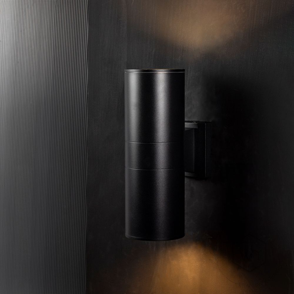 Bi Directional Outdoor Wall Light Light On Black Background