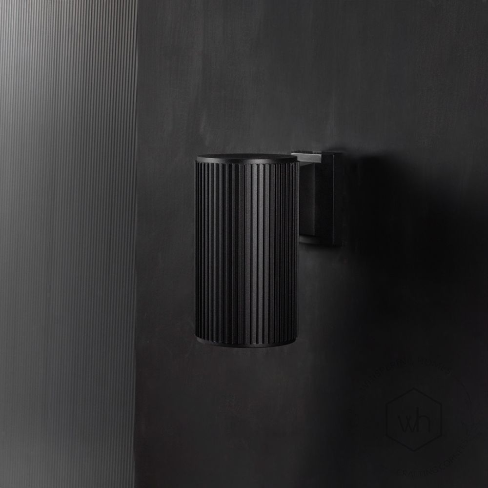 Ribbed Cylindrical Wall Light - Small Light Off Black Background