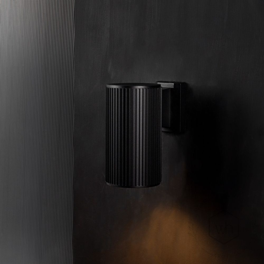 Ribbed Cylindrical Wall Light - Small Light On Black Background