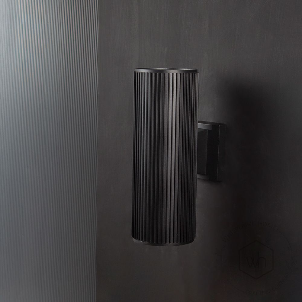 Ribbed Cylindrical Wall Light - Large Light Off Black Background